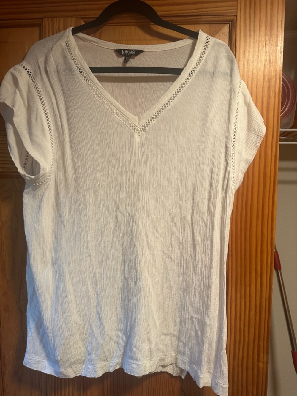 White V-Neck Crochet Trim Tunic Top XL Buffalo